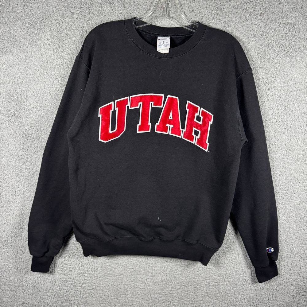 Champion Utah Utes Crewneck Sweatshirt Mens Medium Black Pullover Collegiate